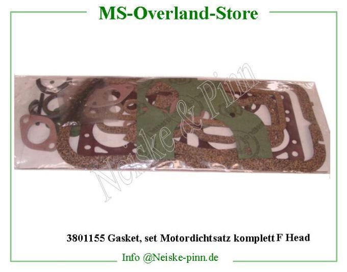  Gasket set F Head Motordichtsatz komplett  Willys-CJ3B Joints moteur hurrican m38a1 complet   Willys Overland Gaskets engine set m38a1 Neiske & Pinn  WO810585 WO-810585 Willys Overland  Willys-CJ3B  WO-810585 Willys-CJ3B  Neiske & Pinn  