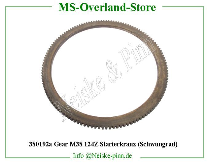  Gear M38 124Z Starterkranz (Schwungrad)  Willys-CJ3B Couronne demarreur 124 dents m38   Willys Overland Gear flywheel ring 124 teeth m38 Neiske & Pinn  WO641955 WO-641955 Willys Overland  Willys-CJ3B  WO-641955 Willys-CJ3B  Neiske & Pinn  