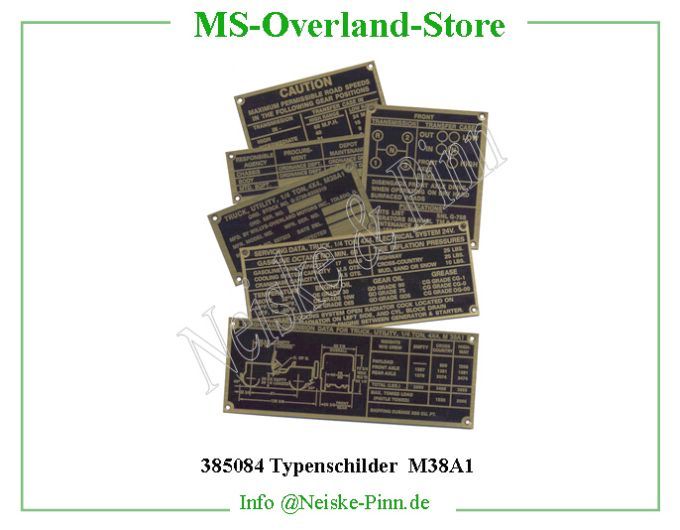  Typenschilder M38A1  Willys-M38A1   Willys Overland  Neiske & Pinn   Willys Overland  Willys-M38A1   Neiske & Pinn  Willys-M38A1  Willys Overland  Willys-M38A1   Willys Overland  Willys-M38A1  Neiske & Pinn  