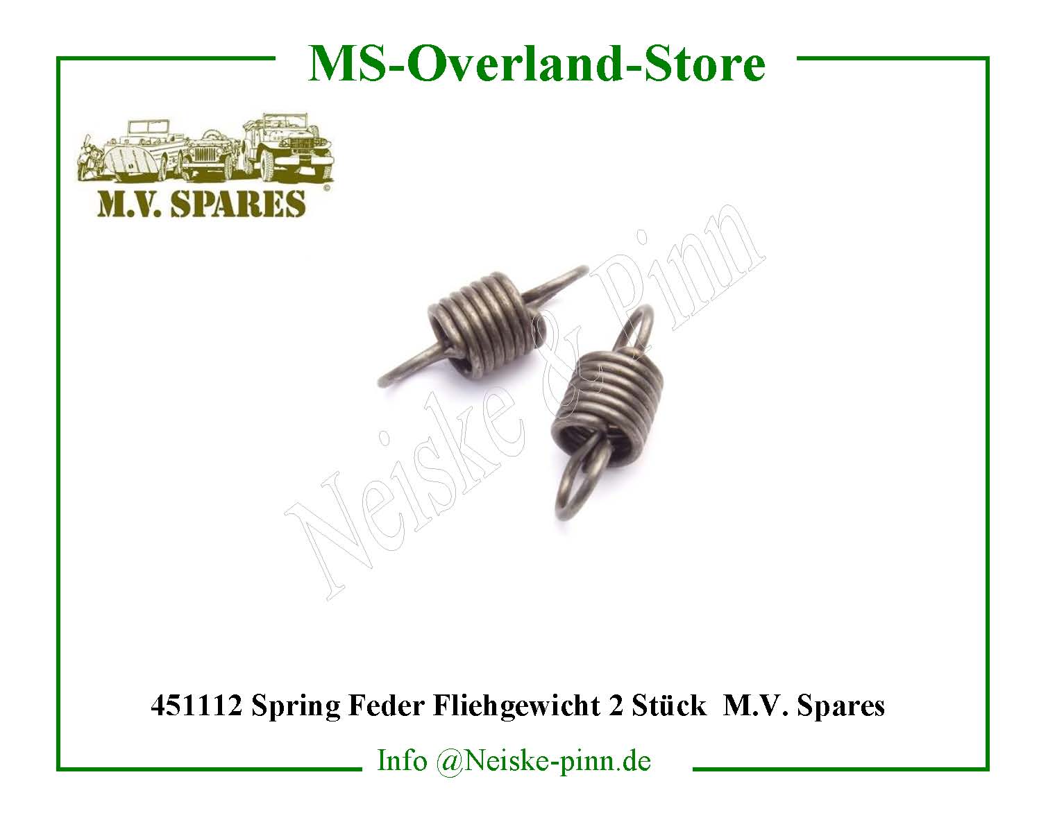  Spring Feder Fliehgewicht 2 Stück  M.V. Spares  Willys-CJ3B   Willys Overland  Neiske & Pinn  WOA1677 WO-A-1677 Willys Overland  Willys-CJ3B  WO-A1677 Willys-CJ3B  Neiske & Pinn  