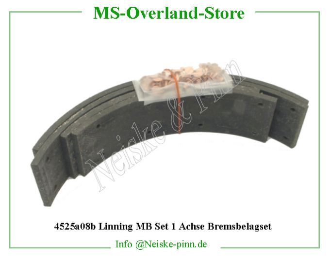  Linning Set 1 Achse Bremsbelagset  Willys-M38 Garnitures machoire frein (2 roues) jeep   Willys Overland Lining brake shoe (2 wheels) Neiske & Pinn  WO116600 WO-116600 Willys Overland  Willys-M38  WO-116600 Willys-M38  Neiske & Pinn  