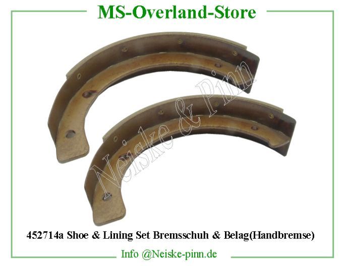 Shoe and Lining Set Bremsschuh und Belag(Handbremse)  Willys-M38 Machoire frein a main type ford   Willys Overland Shoe hand brake ford type Neiske & Pinn  WO10324 WO-10324 Willys Overland  Willys-M38  WO-10324 Willys-M38  Neiske & Pinn  