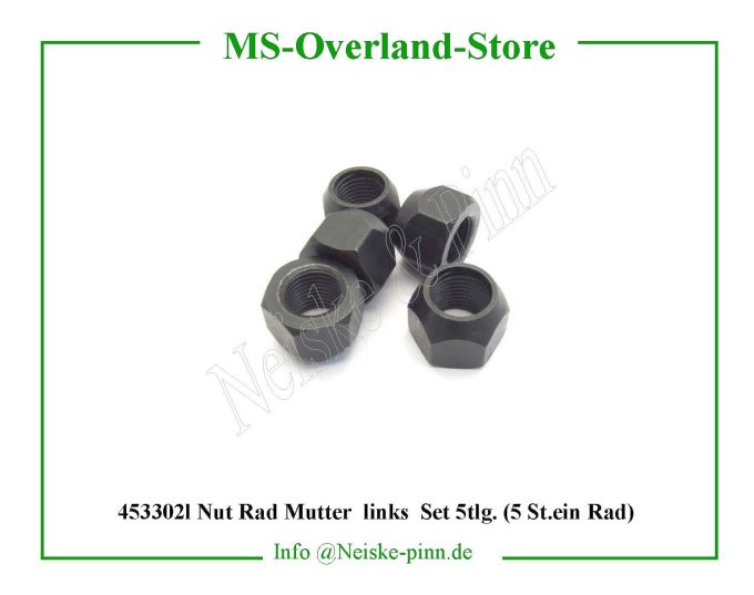  Nut Rad Mutter  links  Set 5tlg. (5 St.ein Rad)  Willys-CJ3B Ecrou roue gauche   Willys Overland Nut hub bolt lh thread Neiske & Pinn  WOA475 WO-A475 Willys Overland  Willys-CJ3B  WO-A-475 Willys-CJ3B  Neiske & Pinn  