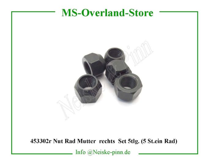  Nut Rad Mutter  rechts  Set 5tlg. (5 St.ein Rad)  Willys-CJ3B Ecrou roue droit   Willys Overland Nut hub bolt rh thread Neiske & Pinn  WOA476 WO-A476 Willys Overland  Willys-CJ3B  WO-A-476 Willys-CJ3B  Neiske & Pinn  