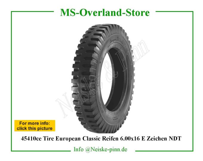 ==> click: max/min Tire European Classic Reifen 6.00x16 E Zeichen NDT Willys-CJ3B PNEUMATIQUE MILITARY 6.00 X 16 Willys Overland MILITARY AIR 600 X 16 Neiske & Pinn WOA7791 WO-A7791 Willys Overland Willys-CJ3B WO-A-7791 Willys-CJ3B Neiske & Pinn