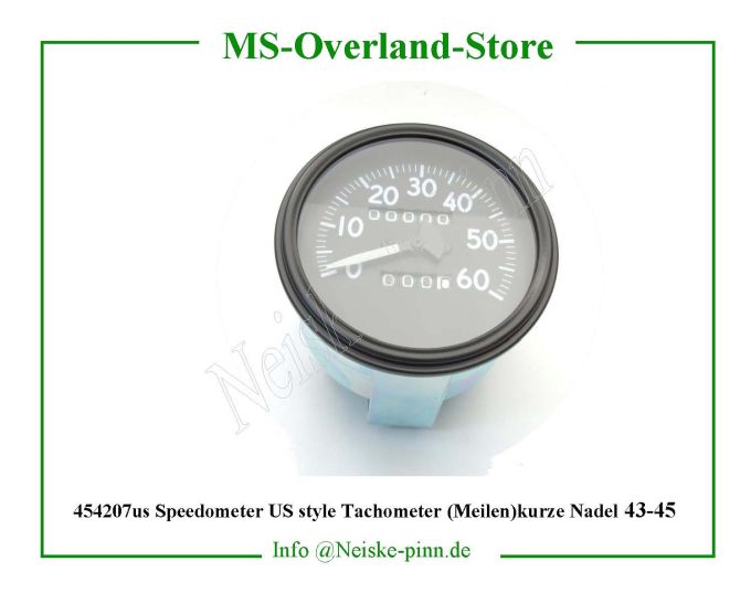  Speedometer US style Tachometer (Meilen)kurze Nadel 43-45  Willys-CJ2A   Willys Overland Speedo With Short Needle - Late Neiske & Pinn   Willys Overland  Willys-CJ2A  WOA8180  Willys Overland  Willys-CJ2A  WOA*8180  Willys-CJ2A  Neiske & Pinn  