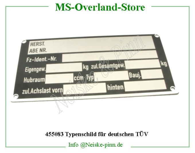 Typenschild KFZ für deutschen TÜV  Willys-CJ2A   Willys Overland  Neiske & Pinn   Willys Overland  Willys-CJ2A   Neiske & Pinn  Willys-CJ2A  Willys Overland  Willys-CJ2A   Willys Overland  Willys-CJ2A  Neiske & Pinn  