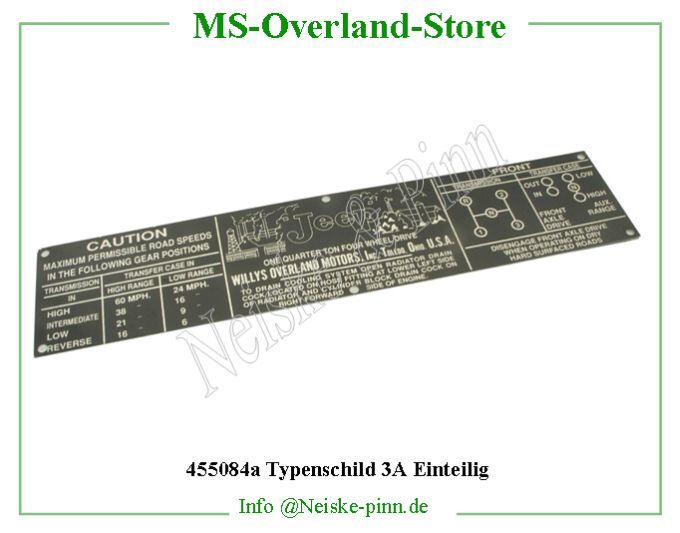  Typenschild 3A Einteilig  Willys-CJ2A   Willys Overland  Neiske & Pinn   Willys Overland  Willys-CJ2A   Neiske & Pinn  Willys-CJ2A  Willys Overland  Willys-CJ2A   Willys Overland  Willys-CJ2A  Neiske & Pinn  