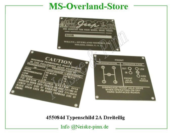  Typenschild 2A Dreiteilig  Willys-CJ2A   Willys Overland  Neiske & Pinn   Willys Overland  Willys-CJ2A   Neiske & Pinn  Willys-CJ2A  Willys Overland  Willys-CJ2A   Willys Overland  Willys-CJ2A  Neiske & Pinn  