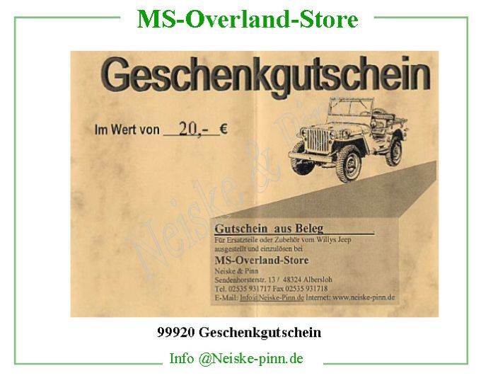  Geschenkgutschein 20 EUR  Willys-CJ2A   Willys Overland  Neiske & Pinn   Willys Overland  Willys-CJ2A   Neiske & Pinn  Willys-CJ2A  Willys Overland  Willys-CJ2A   Willys Overland  Willys-CJ2A  Neiske & Pinn  